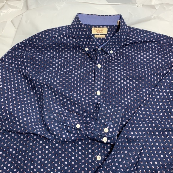 PENGUIN Blue w Red mini paisley Button Down Long Sleeve Shirt Size 17-1/2 34/35 - Picture 1 of 6